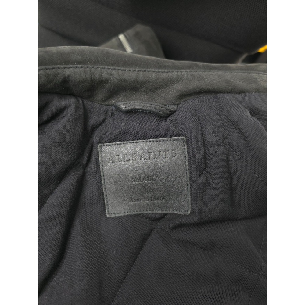 AllSaints Kenji Biker Jacket Men Small Black Sheep Leather Quilted Moto ML024K - Picture 6 of 10